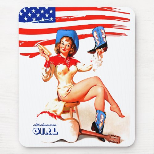 All_American Girl Retro Pin_up  Mouse Pad