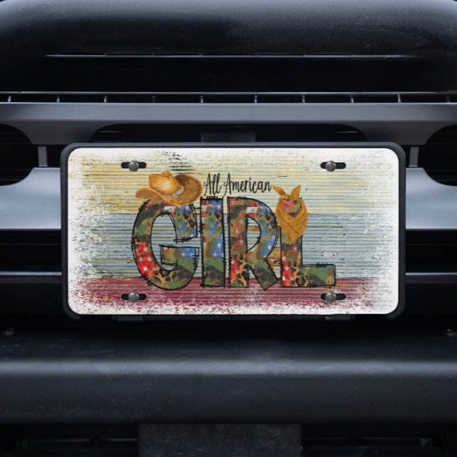All American Girl Rustic Country Western Fun License Plate (Creator Uploaded)