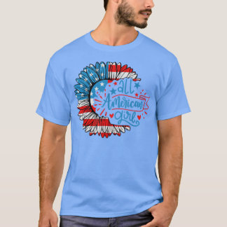 All American Girl Sunflower 4th of July Patriotic T-Shirt