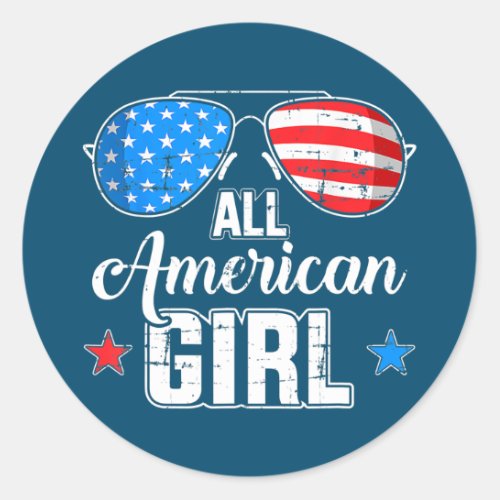All American Girl US Flag Sunglasses Matching 4th Classic Round Sticker