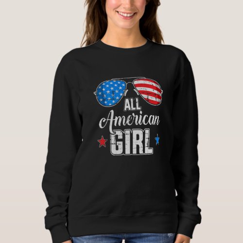 All American Girl Us Flag Sunglasses Matching 4th  Sweatshirt