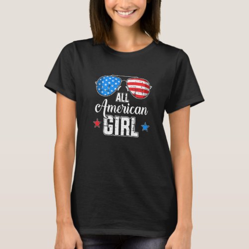 All American Girl Us Flag Sunglasses Matching 4th  T_Shirt