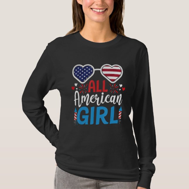 All american girl US flag sunglasses matching 4th  T-Shirt (Front)