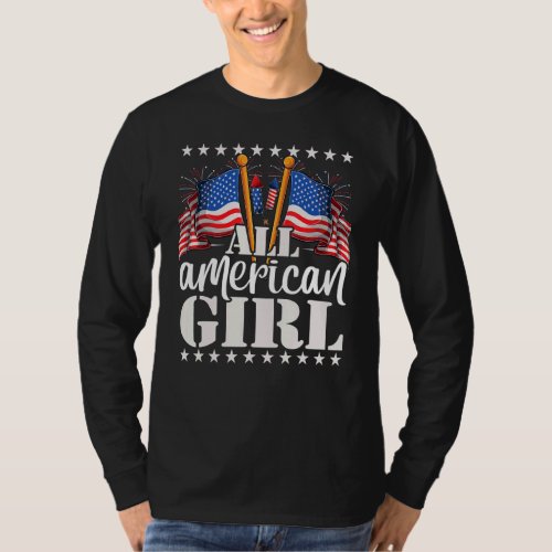 All American Girl  Usa America Flag  Firework 4th T_Shirt