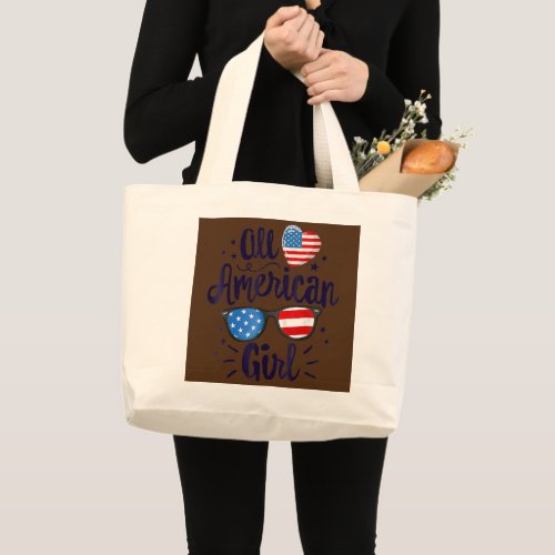 All American Girl Women American Flag 4th of July Large Tote Bag