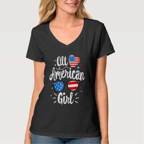 All American Girl Women American Flag 4th Of July  T_Shirt