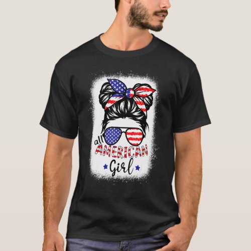 All American Girls 4th Of July Daughter Messy Bun  T_Shirt