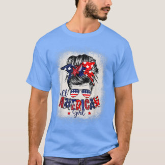 All American Girls 4th of July  Daughter Messy Bun T-Shirt