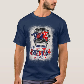 All American Girls 4th of July  Daughter Messy Bun T-Shirt