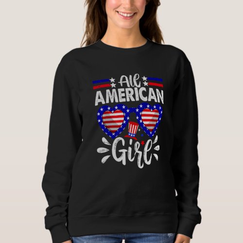All American Girls 4th Of July Kids Usa Flag Sungl Sweatshirt