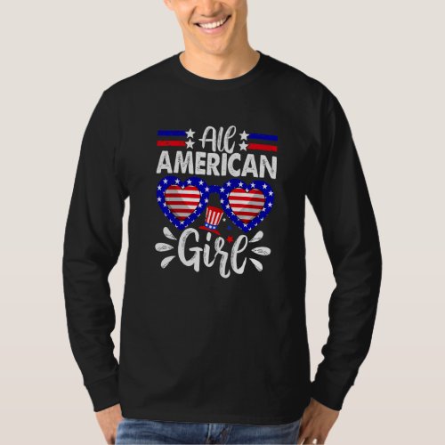 All American Girls 4th Of July Kids Usa Flag Sungl T_Shirt