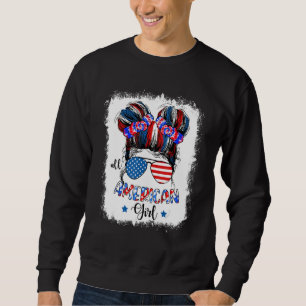 All American Girls 4th Of July  Messy Bun Sunglass Sweatshirt