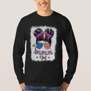 All American Girls 4th Of July  Messy Bun Sunglass T-Shirt