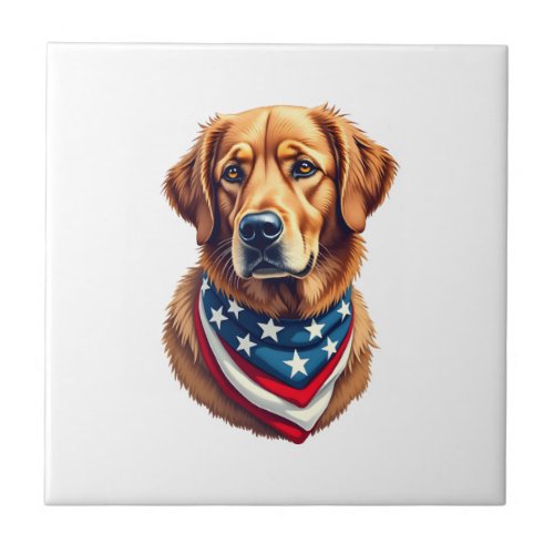 All American Golden Retriever Vintage Tee Ceramic Tile
