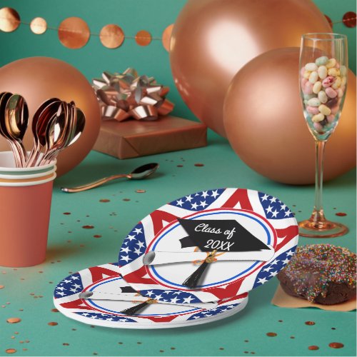 All American Grad _ Red White  Blue on Stars Paper Plates