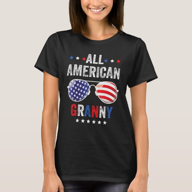 All American Granny USA Flag 4th of July Sunglasse T-Shirt (Front)