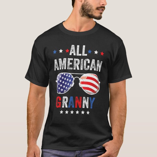 All American Granny USA Flag 4th of July Sunglasse T-Shirt (Front)
