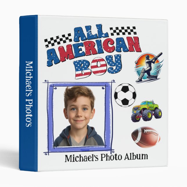All American Hero Boy Photo Album 3 Ring Binder (Front/Spine)