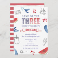 All-American Land Of The Three 3rd Birthday Party Invitation