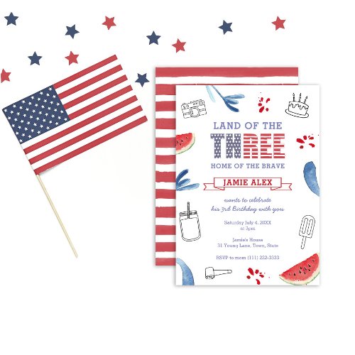 All_American Land Of The Three 3rd Birthday Party Invitation