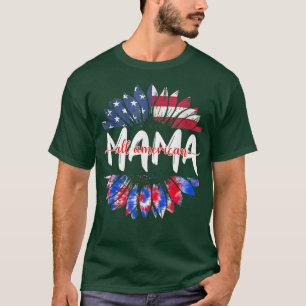All American Mama 4th Of July Tie Dye Sunflower Mo T-Shirt