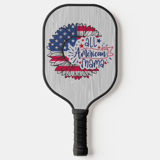 All American Mama American Flag Trendy Pickleball Paddle (Front)