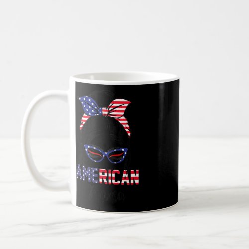 All American Mama Messy Bun Usa Flag Sunglass 4th  Coffee Mug
