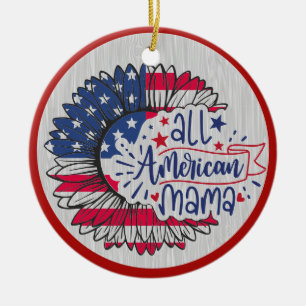 All American Mama Red White Blue US Flag Ceramic Ornament