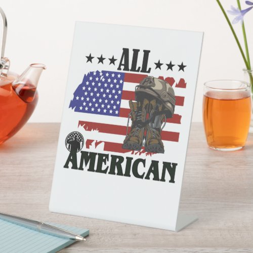All American Military Boots 4th Of July Pedestal Sign