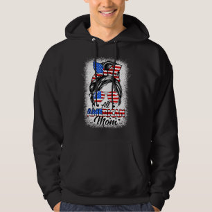 All American Mom Messy Bun Mom 4th Of July Patriot Hoodie