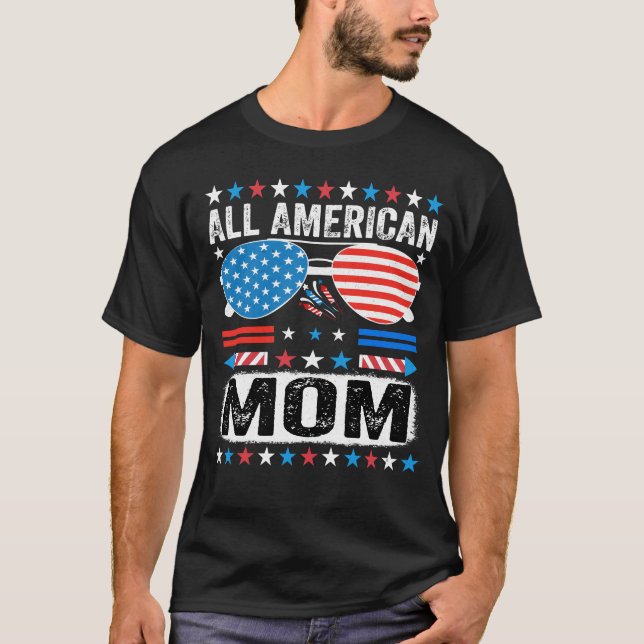 All American Mom  Patriotic USA Mama T shirt (Front)