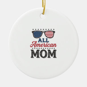 All American Mom Vintage Patriotic Shirt Design_1 Ceramic Ornament