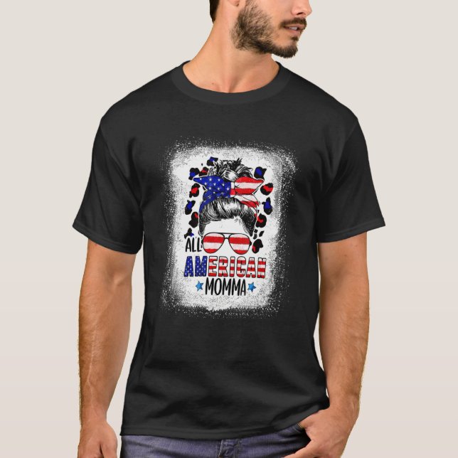 All American Momma Bleached Leopard Patriotic T-Shirt (Front)