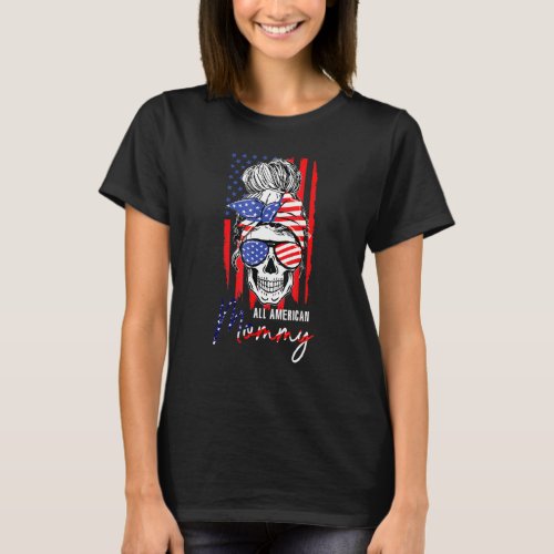 All American Mommy 4th Of July Women Messy Bun Usa T_Shirt