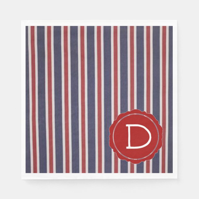 All-American Monogrammed Patriotic Striped Design Napkins (Front)