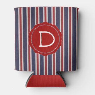All-American Monogrammed Patriotic Striped Favor Can Cooler