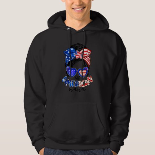 All American Nana Messy Bun Sunglasses 4th Of July Hoodie