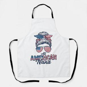 All American Nana Patriotic Messy Bun Vector Desig Apron