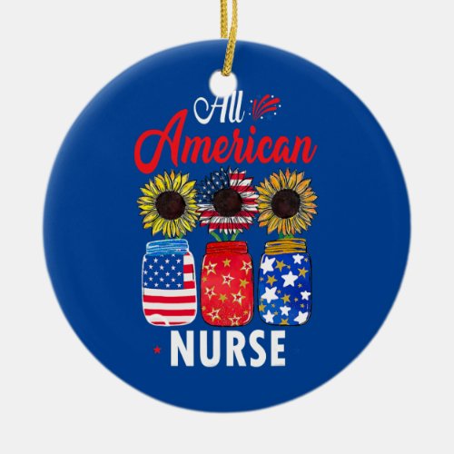 All American Nurse 4th Of July Patriotic USA Flag Ceramic Ornament