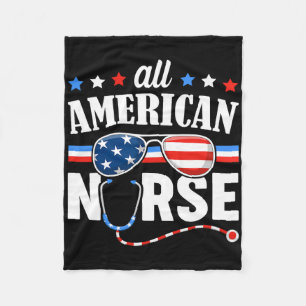 All American Nurse 4th Of July Patriotic Usa Flag Fleece Blanket