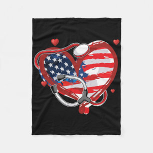 All American Nurse 4th Of July Patriotic Usa Flag Fleece Blanket
