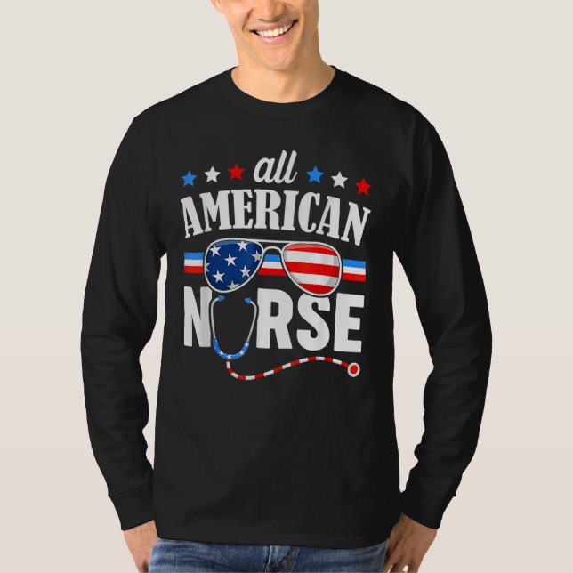 All American Nurse 4th Of July Patriotic USA Flag  T-Shirt (Front)