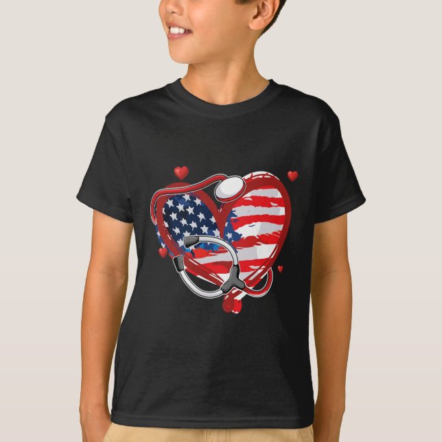 All American Nurse 4th Of July Patriotic Usa Flag  T-Shirt (Front)