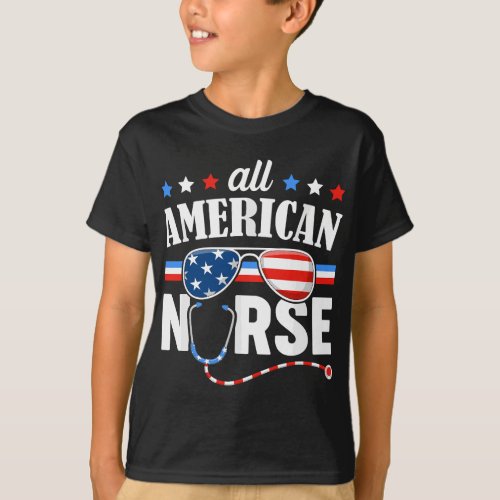 All American Nurse 4th of July Patriotic USA Flag  T_Shirt