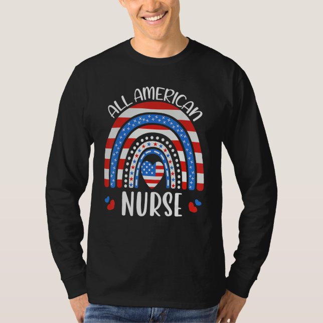 All American Nurse American Flag 4th of July Famil T-Shirt (Front)