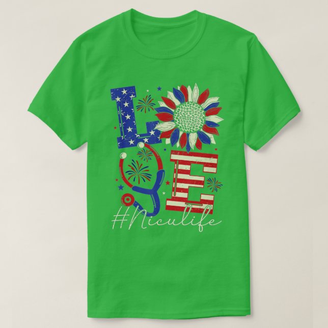 All American Nurse Scrub Memorial Day 4th of July  T-Shirt (Design Front)