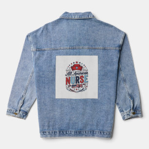 All American Nurse Vintage Patriotic Shirt Design_ Denim Jacket