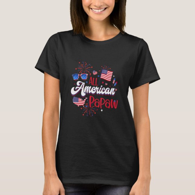 All American Papaw Women American Flag 4th of July T-Shirt (Front)