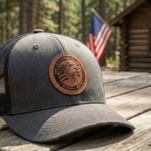 All American Patriotic Bald Eagle USA Flag Rustic Leather Patch Hat