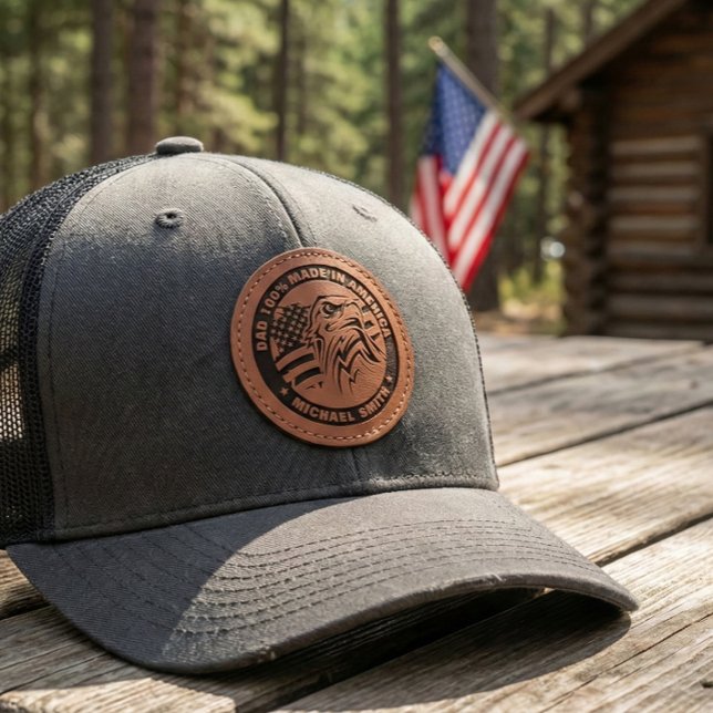 All American Patriotic Bald Eagle USA Flag Rustic Leather Patch Hat (Wear your pride on your sleeve—or your head—with this All American Patriotic Eagle Leather Patch Hat)